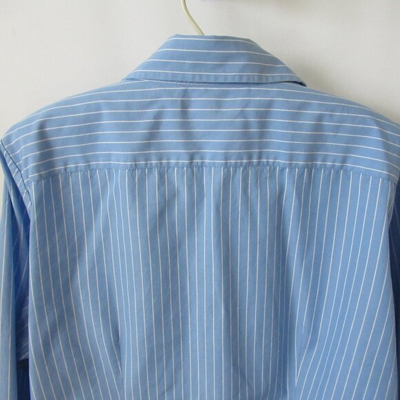 Gap blue white striped ruffled long sleeve button front blouse *Sz L* - Picture 4 of 5